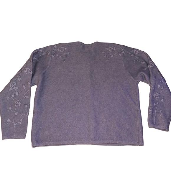 Larry Levine Cardigan Wool knit Sweater Womens Purple Rose Embroidered Button XL - Picture 2 of 9
